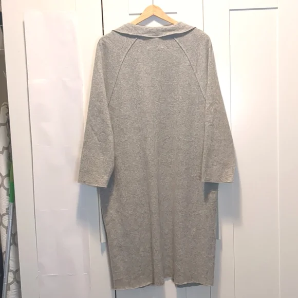 Oak + Fort Grey Wool Blend Long Sweater with Lapels - Picture 9 of 9